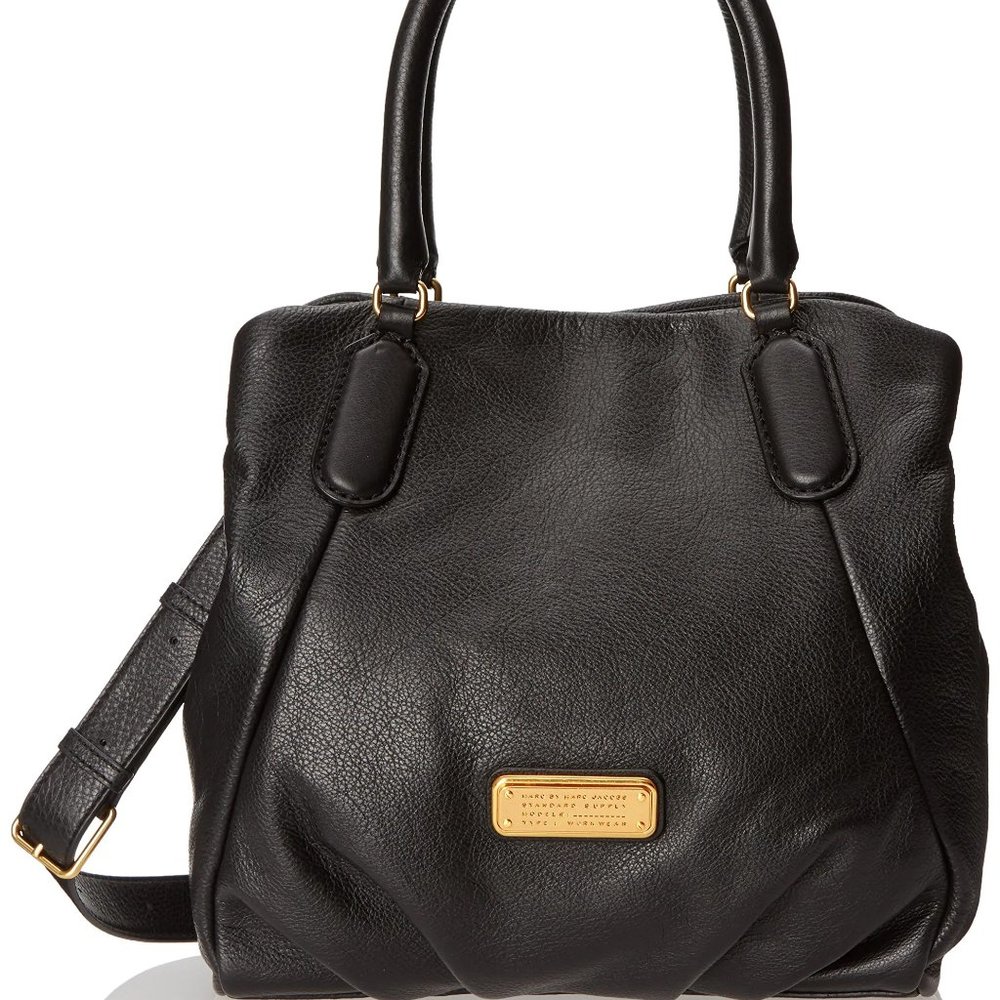 Marc by Marc Jacobs New Q Fran Black Pebbled Leather Shoulder Bag Handbag